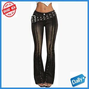 Low Rise Flare Jeans with Raw Trim and Buckle Details, Y2K Grunge Style